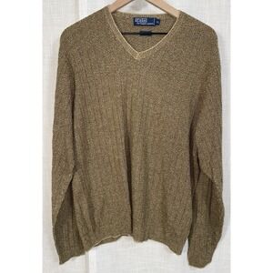 Polo Ralph Lauren Men's Gold Tan V Neck Sweater Sz XL 100% Silk Women's